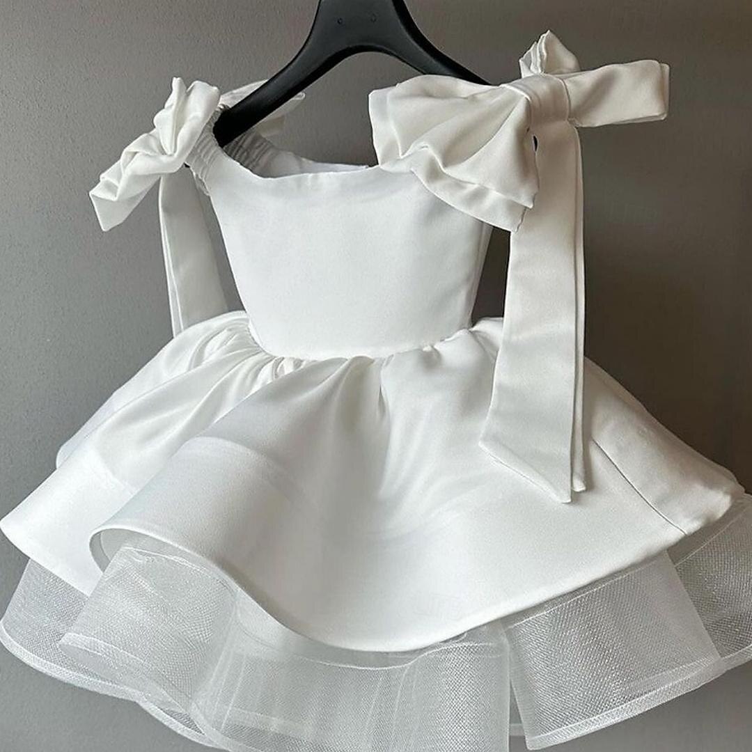 Blumenmädchenkleid Mädchen Party Kleid Leistung Hochzeit Party Prinzessin Süß Gitter Feste Farbe Ärmellos Schulterfrei Weiß 2-12 Jahre 2025 - $47.99 –P5