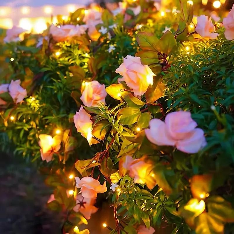 luci solari a forma di rosa con fiori per San Valentino, 2 m, 20 LED, impermeabili, luci da giardino natalizie per casa, camera da letto, festa, matrimonio, patio, decorazione del 2025 a $21.99 –P8