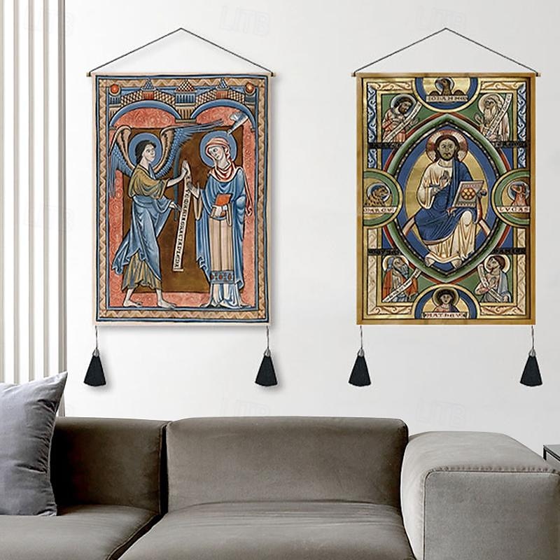2db-os csomag vintage középkori szőtt faliszőnyeg art dekor takaró függöny otthon hálószoba nappali dekoráció északi pamutvászon bojt 14" x 20" 2025 - $16.99 –P2