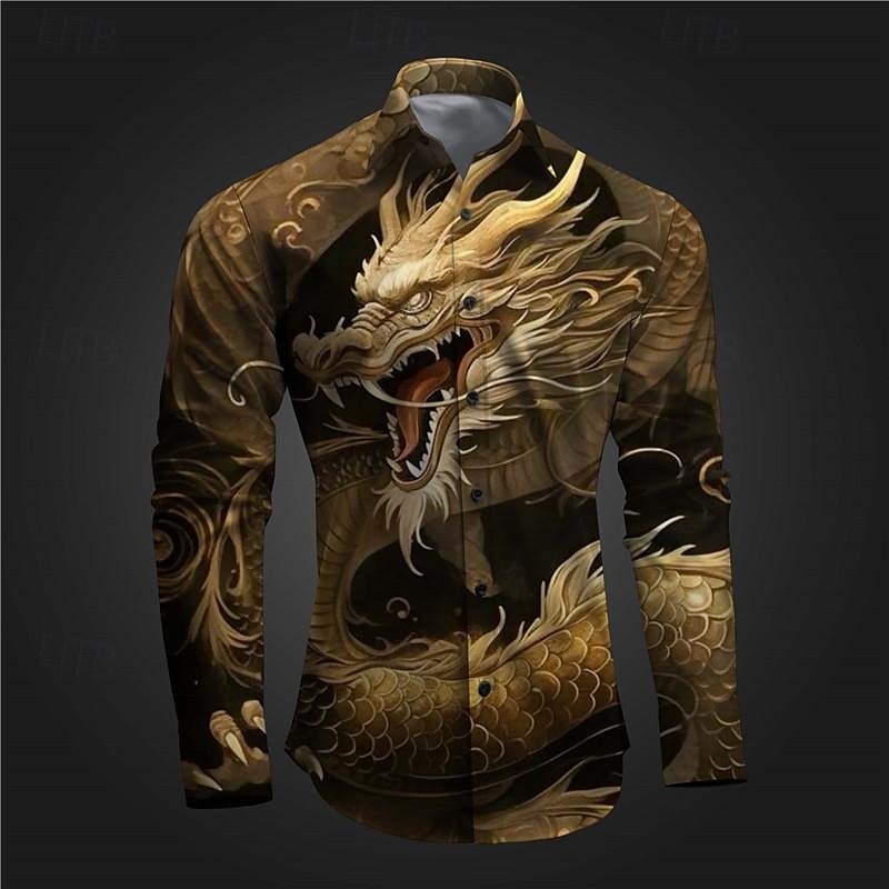 Homme Dragon Chemise Chemise boutonnée manche longue Abstrait Sous-culturel Usage quotidien Sortie Printemps Col rabattu Imprimer Bouton bas Jaune Rouge Bleu Violet de 2025 ? $26.99 –P6