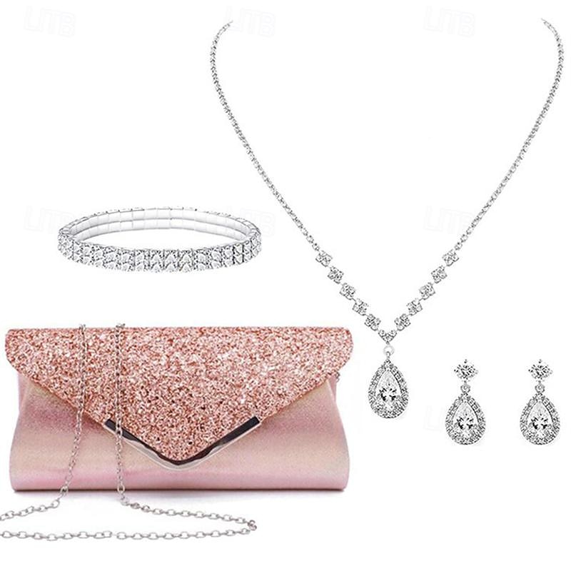 Sac à Main pour Femmes Ensemble de Bijoux en Diamant Aquatique Éclatant Collier Boucles d'Oreilles Bracelet 4 Ensemble Pochette de Mariage Cadeau de Noël de 2025 ? $27.99 –P2