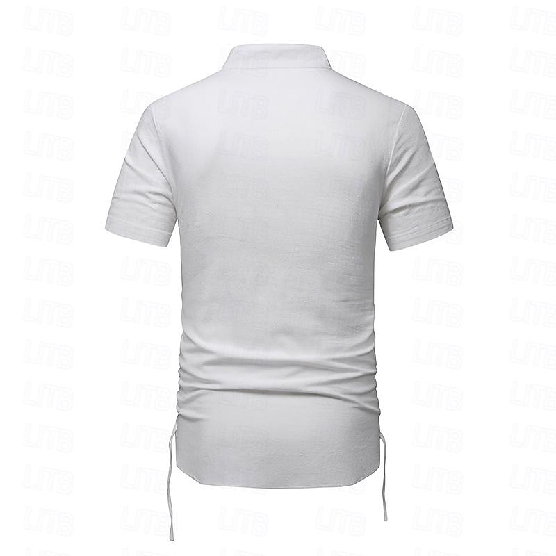 Hombre Camisa camisa de lino Camisa de lino de algodón Camisa de algodón blanca Camisa de cuello chino Camisa de cuello mandarín Plano Vacaciones Calle Negro Blanco Azul Marino Caqui Manga Corta 2025 - $30.99 –P4