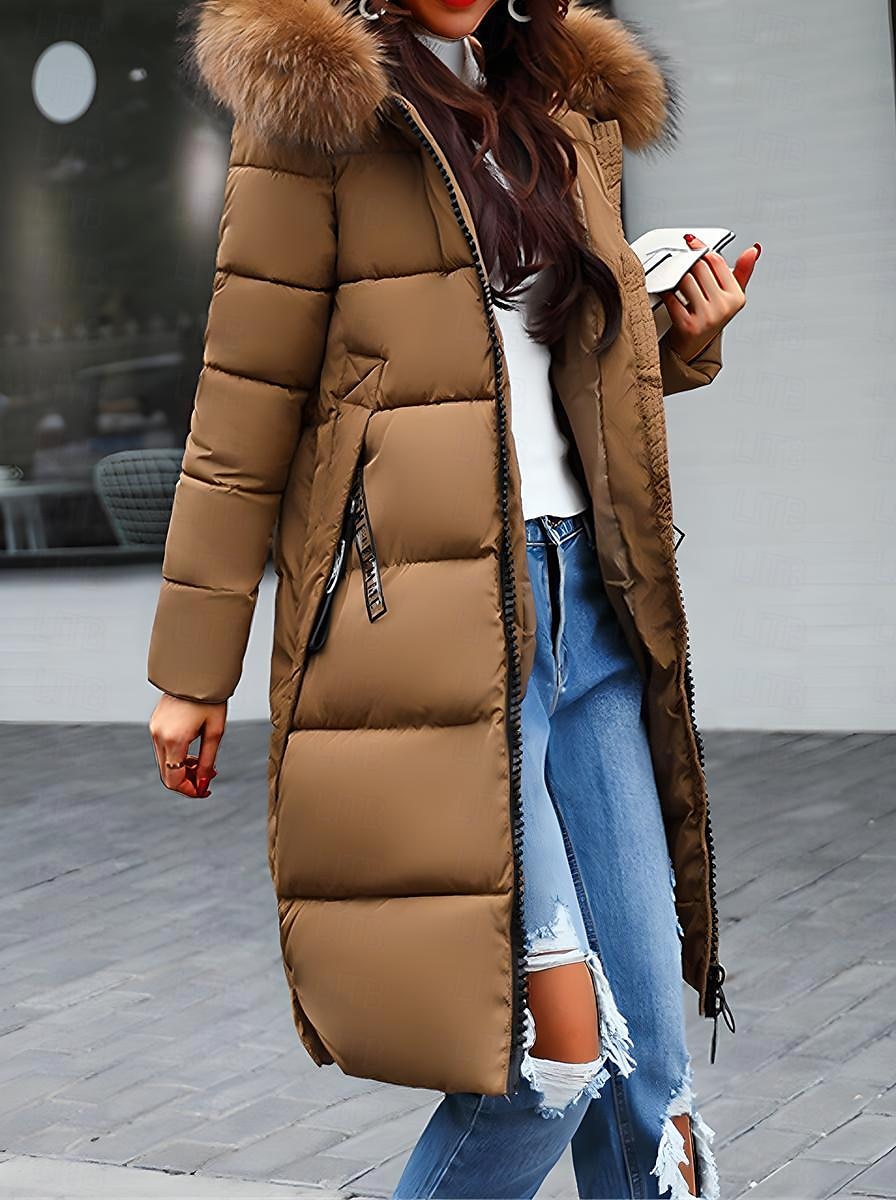 Women's Parka Outdoor Valentine's Day Street Fall Winter Long Coat Regular Fit Windproof Warm Comtemporary Stylish Casual Jacket Long Sleeve Plain with Pockets Full Zip Black Pink Army Green 2024 - $51.99 –P1