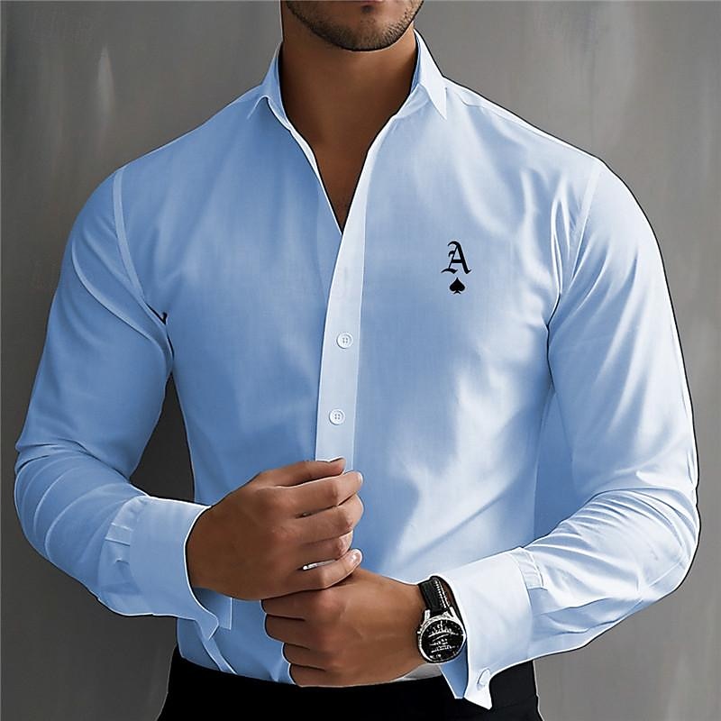 Πόκερ Business Casual Ανδρικά Εκτυπωμένα πουκάμισα Δρόμος Φορέστε στη δουλειά Καθημερινά Ρούχα Ανοιξη καλοκαίρι Απορρίπτω Μακρυμάνικο Λευκό, Θαλασσί Τ, M, L Ύφασμα που τεντώνεται με 4 τρόπους 2025 - $22.99 -P7