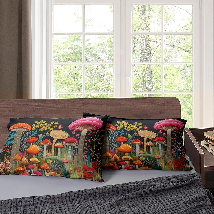 Juego de 2 fundas de almohada tamaño queen con diseño de setas, funda de edredón estampada, funda de almohada suave y transpirable, funda de almohada decorativa (20 x 30 pulgadas) 2025 - $22.99 –P6