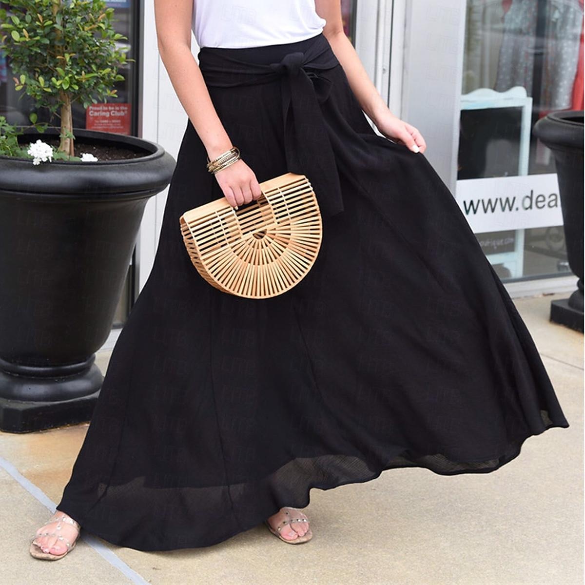 Damen Basic Lässig Maxi Hohe Taille Röcke Einfarbig Tasche Alltagstauglich Wochenende Schwarz Weiß Sommer Baumwolle und Leinen 2026 - AU $34.81 –P1