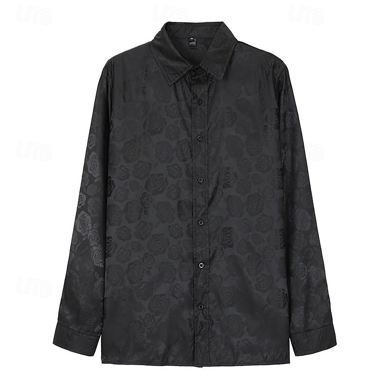 Men's Prom Shirt Satin Silk Shirt Graphic Wedding Party Silver Black Wine Navy Blue Long Sleeve Turndown Clothing Apparel Button-Down 2025 - $29.99 –P8