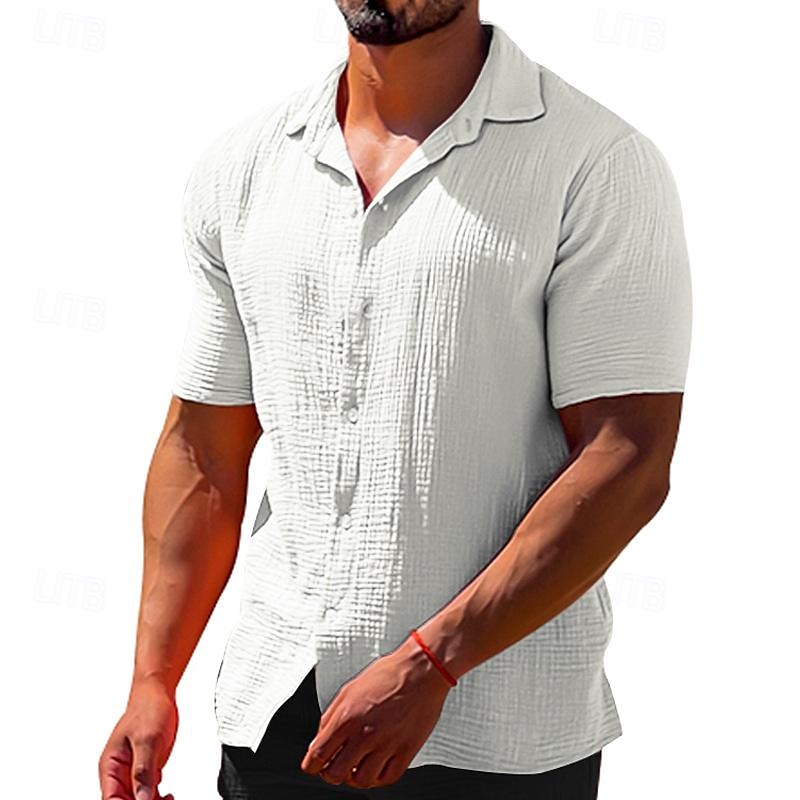 Men's Summer Shirt Casual Shirt Beach Shirt T Shirt Button Up Shirt Tee Black White Blue Brown khaki Short Sleeve Plain Lapel Vacation Hawaiian Button-Down Clothing Apparel Polyester Fashion Casual 2025 - $25.99 –P4