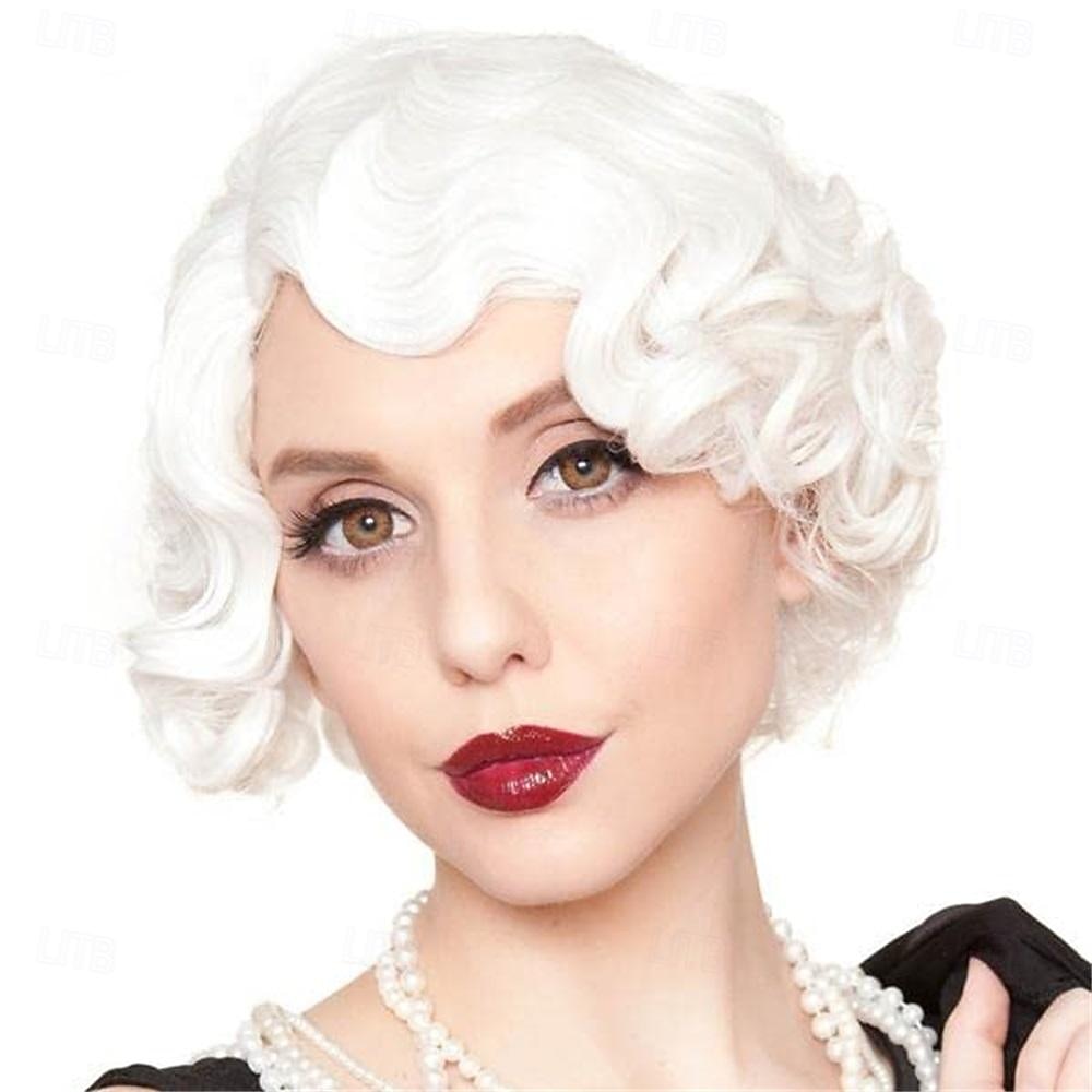 Kort rosa lockig peruk för kvinnor 1920-talets finger-våg hårperuk mjuk syntetisk värmeresistent cosplay kostym festperuk Halloween peruker 2025 - $18.49 –P4