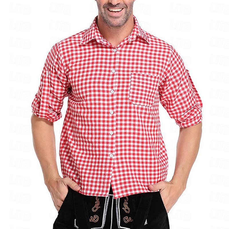 Herren Hemd Freizeithemd Knopfhemd Karierte Hemden Schwarz Rot Grün Langarm Karomuster Revers Karneval Urlaub Tasche Bekleidung Baumwolle Baumwollmischung Mode Lässig Bequem 2025 - AU $38.59 –P8