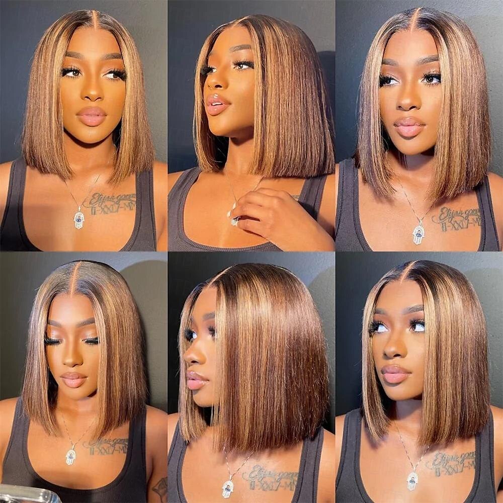 hoogtepunt p4/27 Peruaanse remy haar korte bob ombre menselijk haar pruiken blonde pruik rechte bob pruik 13*4*1 lace front pruiken voor vrouwen 2025 - $119.99 –P7