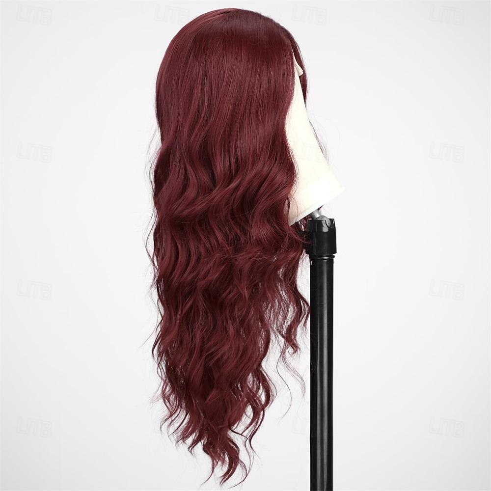 Perruque longue ondulée bordeaux pour femme 26 pouces partie centrale vin rouge perruque bouclée aspect naturel perruque en fibre synthétique résistante à la chaleur pour une utilisation quotidienne de 2025 ? $29.99 –P2