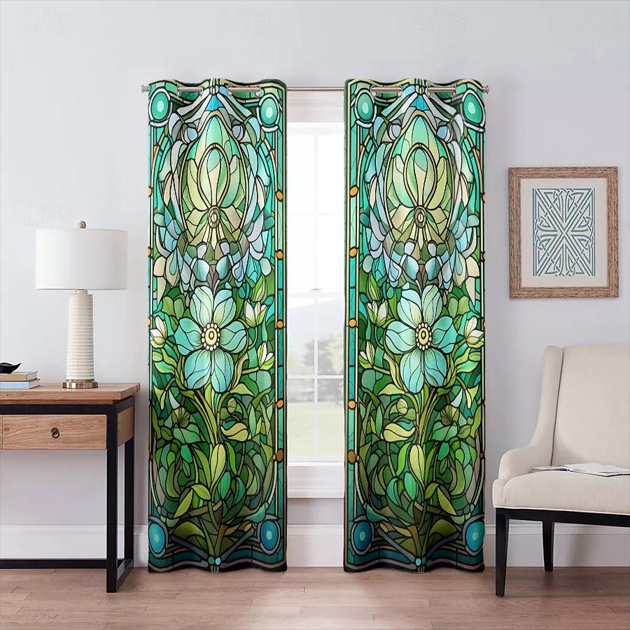 2 painéis 100% cortina blackout com padrão de vitral cortinas para sala de estar quarto cozinha tratamentos de janela com isolamento térmico escurecimento do quarto de 2025 por $37.99 –P7