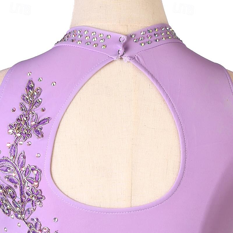 Dance Salsa Latin Dance Dress Rhinestone Pleats Embroidery Women's Performance Training Sleeveless High Spandex Tulle 2025 - $136.99 –P7