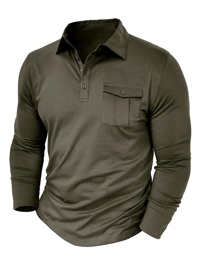 Herren Poloshirt Polos mit Knöpfen Casual Sport Kargen Langarm Modisch Basic Glatt Taste Tasche Frühling & Herbst Regular Fit Schwarz Weiß Armeegrün Rote Marineblau Dunkelgrün Poloshirt 2025 - $22.99 –P7