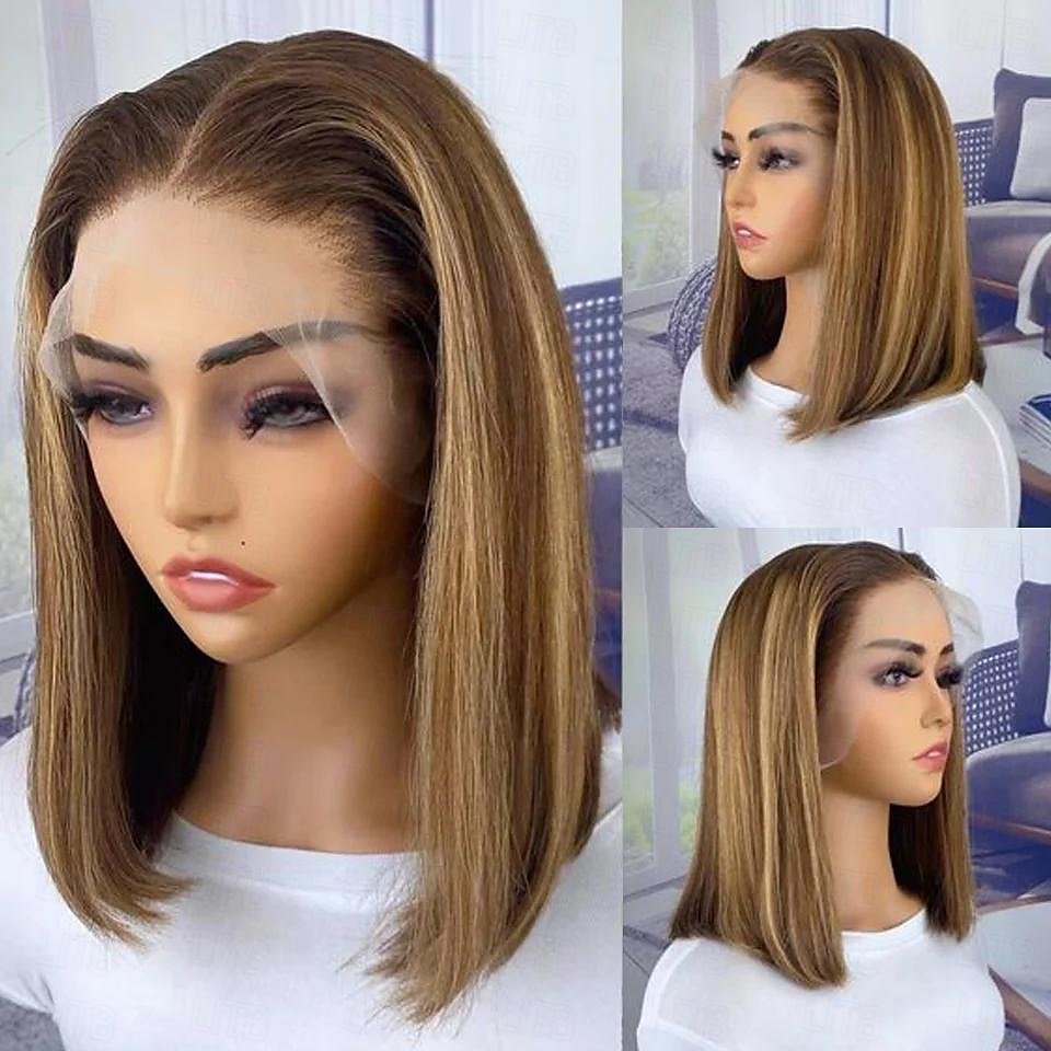 hoogtepunt p4/27 Peruaanse remy haar korte bob ombre menselijk haar pruiken blonde pruik rechte bob pruik 13*4*1 lace front pruiken voor vrouwen 2025 - $119.99 –P5