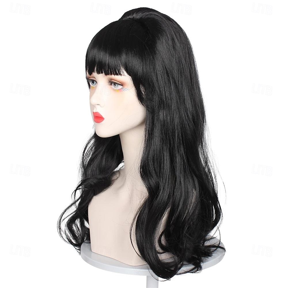 Długa Falowana Czarna Peruka w Stylu Kocyka Vintage Duża Bouffant Peruka dla Kobiet pasująca do kostiumów z lat 50-tych i 80-tych  Peruki na Halloween 2025 - $25.99 –P1