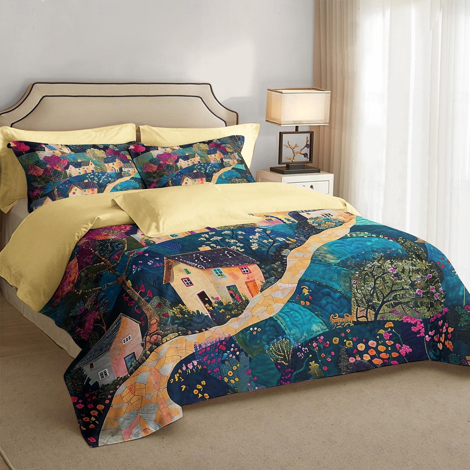 100% katoenen dekbedovertrekset met landschapsmotief zacht 3-delig luxe beddengoedset woondecoratie cadeau koning koningin dekbedovertrek 2025 - $41.99 –P9
