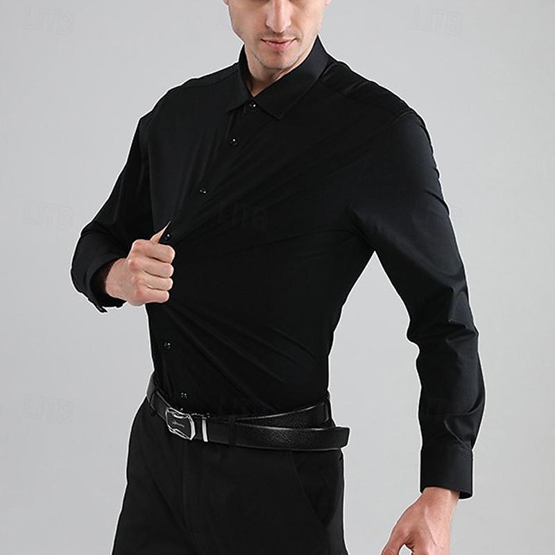 Voor heren Overhemd Overhemd met knopen Zwart Wit Wijn Lange mouw Effen Revers Lente & Herfst Bruiloft Feest Kleding 2025 - $24.99 –P2