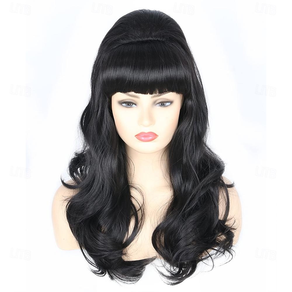 Parrucche da donna Parrucche beehive nere parrucca bouffant lunga ondulata Carnevale costumi anni 60 70 festa Parrucche di Halloween del 2025 a $22.99 –P1