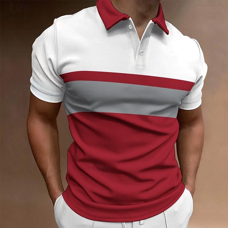 Herre POLO T-skjorte Golf skjorte Avslappet Ferie Klassisk Kortermet Mote Grunnleggende Fargeblokk Knapp Sommer Normal Rød Smaragd Grønn Mørkeblå Svart-Hvit POLO T-skjorte 2025 - $16.49 –P4