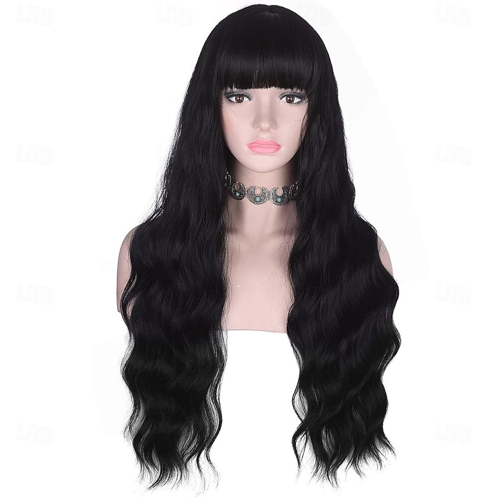 hosszú hullámos zöld paróka frufruval hőálló szintetikus haj parókák nőknek halloween jelmez cosplay party St.patrick napi parókák 2025 - $20.99 –P12