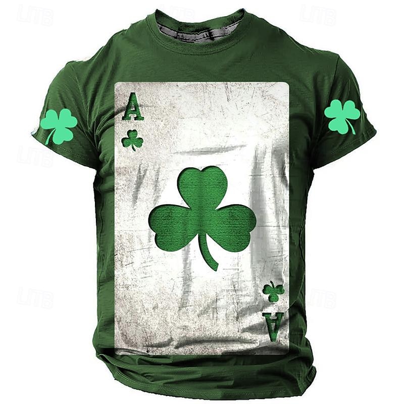 St. Patrick Men's Graphic Shamrock Poker Lucky Irish T shirt Short Sleeve T shirt 3D Print Crew Neck Shirt Daily Designer Retro Vintage Sports Outdoor Holiday Going out Black Blue Green Spring 2025 - $22.99 –P6