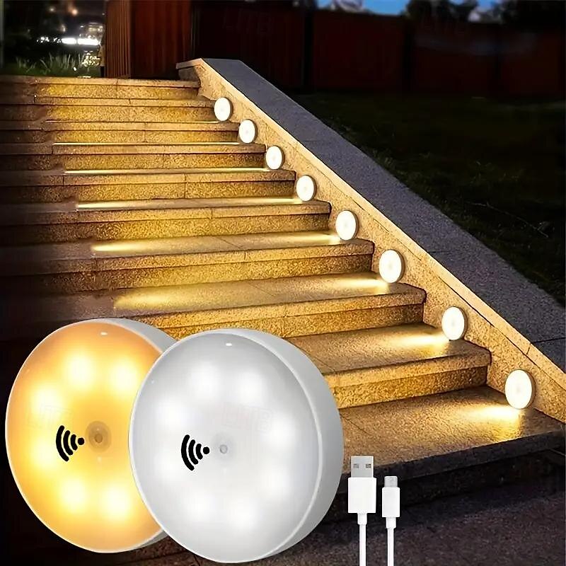 Luci da esterni con sensore di movimento luci notturne ricaricabili tramite USB luci da esterni a led luci notturne a led per corridoi armadi armadi scale camere da letto cucine e cortili 1/3 pezzi del 2025 a $9.99 –P1