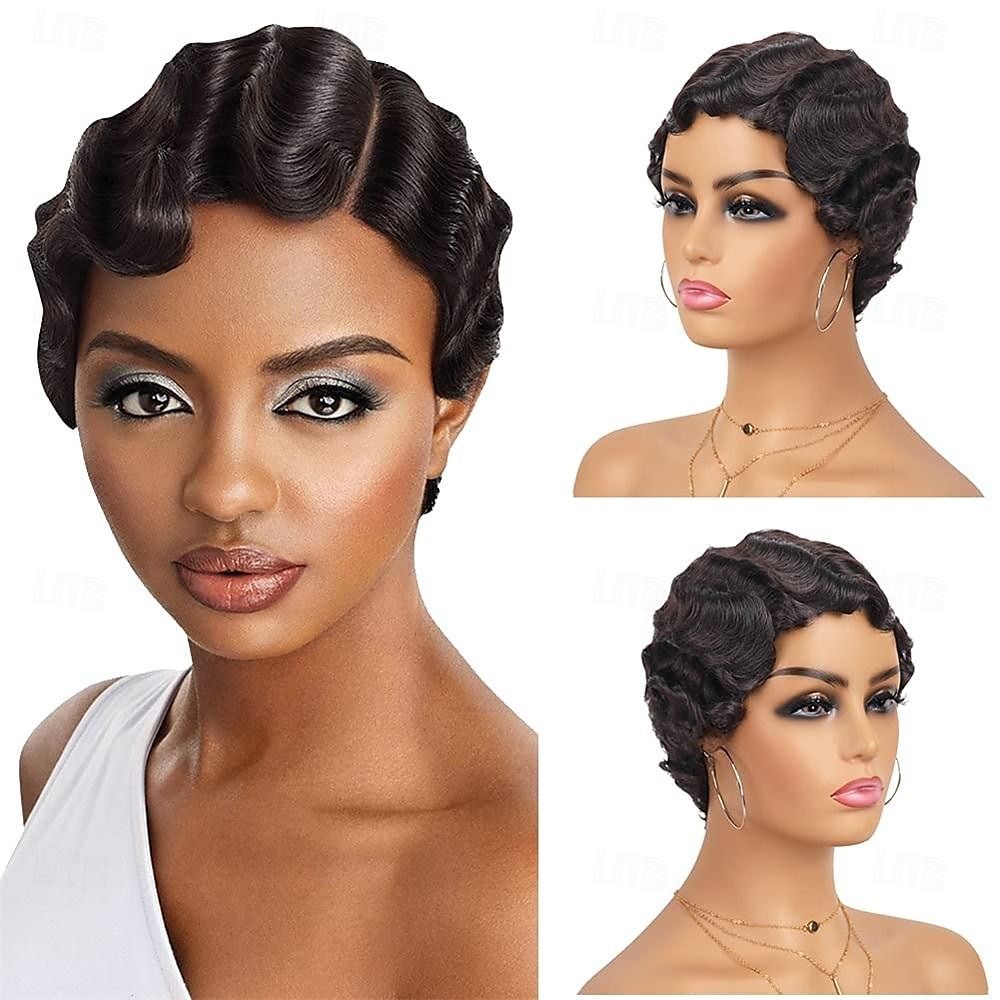 Parrucca a Onde Parrucca Corto Capelli Sintetici Ricci per Donne di Colore Nero Parrucca Lady Nuna Costume Cosplay Anni 1920 Festa di Carnevale Uso Quotidiano Parrucche di Halloween del 2026 a $22.99 –P1