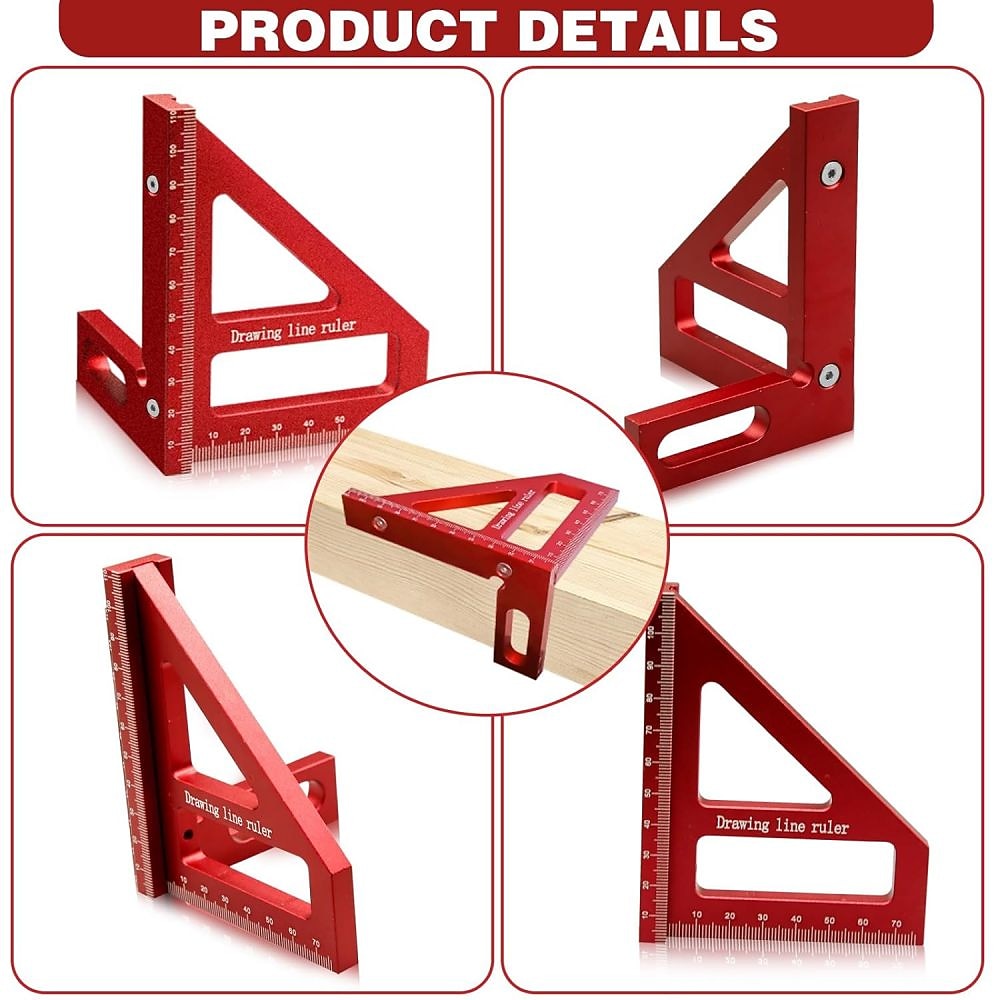 Righello di misurazione multiangolo 3D, goniometro quadrato per la lavorazione del legno in lega di alluminio da 45/90 gradi, righello per linee di disegno, righello triangolare per mitra, strumento di misurazione del layout ad alta precisione per ingegne del 2025 a $30.99 –P4
