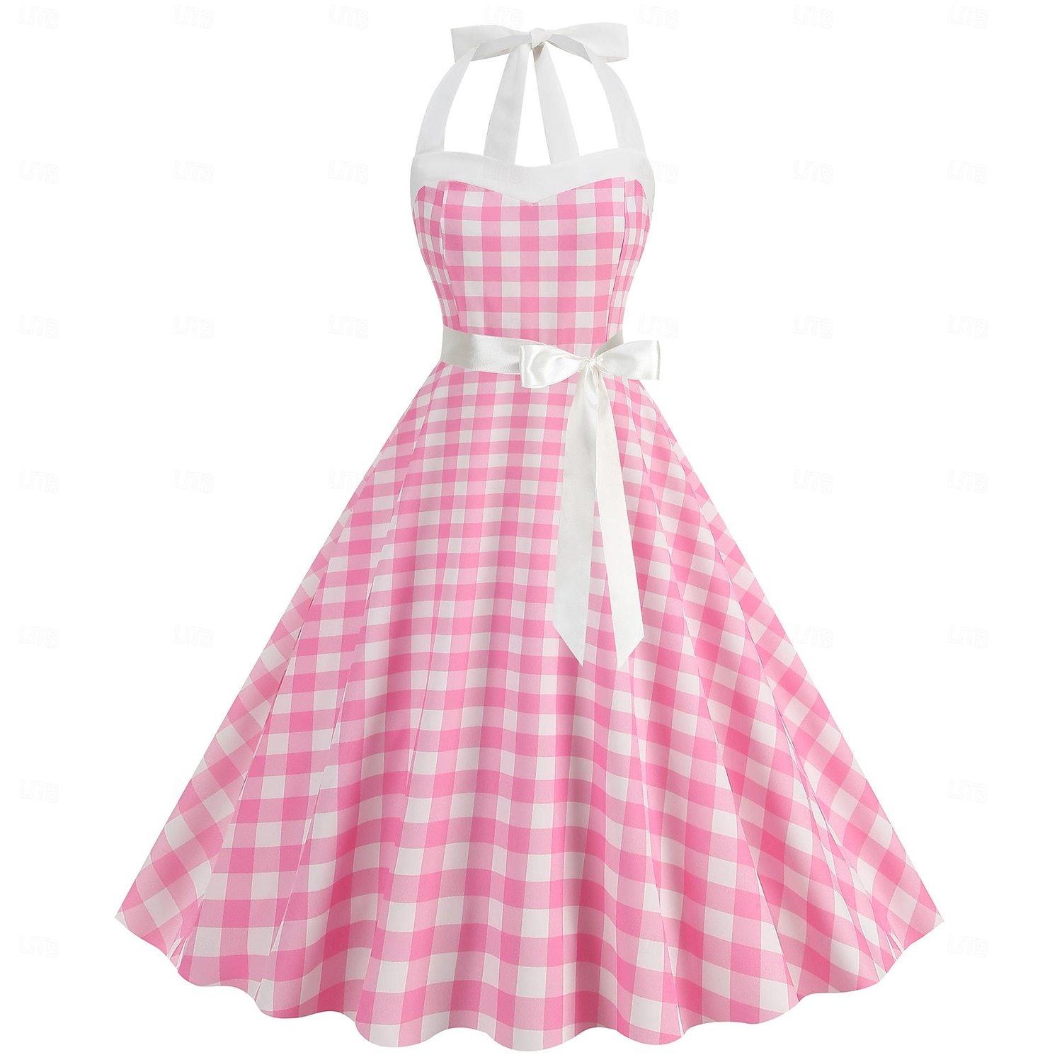 Retro / vintage Lata 50. Południe Sukienka Sukienka o kroju A Sukienka huśtawka Kantar Kratka W kratkę Bawełniany materiał w kratkę Damskie Randka Wieczór panieński Dla dorosłych Sukienka Sukienki na 2025 - $29.99 –P2
