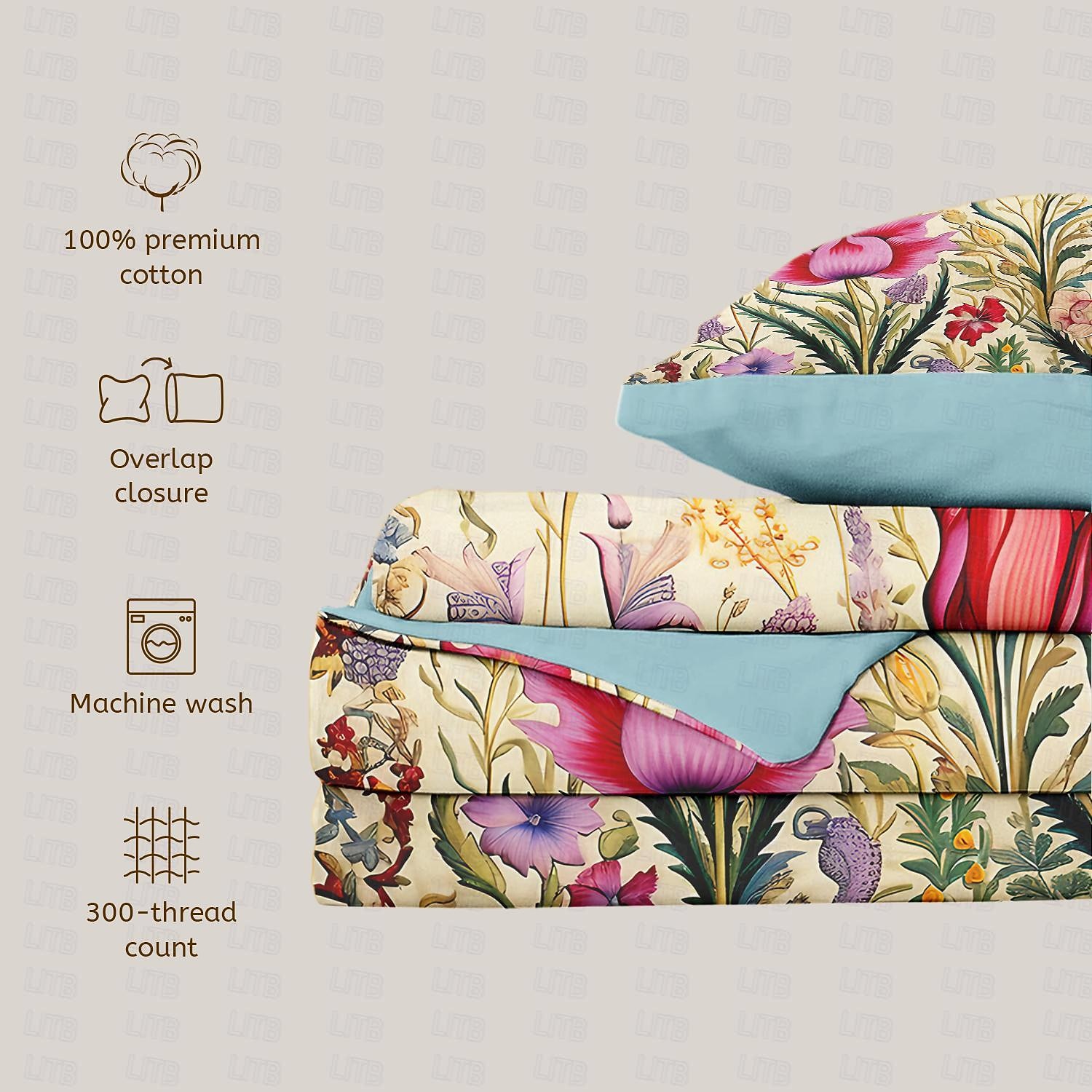 l.t.home 100% bawełniana satynowa poszewka na kołdrę dwustronna premium 300 nici na cal kwadratowy kwiatowy elitarny zestaw pościeli queen king size 2025 - $62.99 –P5