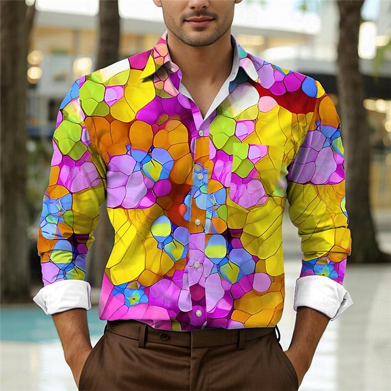 Voor heren Kleurenblok Kleurrijk Overhemd Overhemd met knopen Lange mouw Abstract Subcultureel Alledaagse kleding Uitgaan Lente Strijkijzer Zak Afdrukken Button-omlaag Geel Paars Groen 2025 - $26.99 –P6