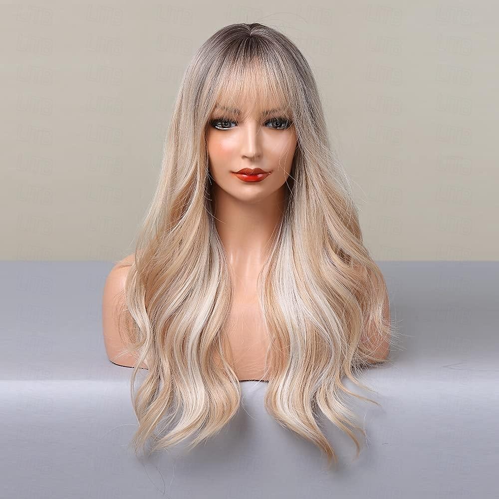 Parrucche lunghe bionde con riflessi parrucche bionde ricce e ondulate per donne biondo miele misto biondo platino dall'aspetto naturale per uso quotidiano cosplay feste e parrucche di Halloween del 2025 a $21.99 –P3