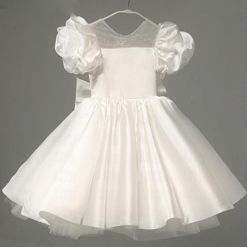 Infantil Para Meninas Vestido de daminha de honra Vestido de festa Côr Sólida Manga Longa Espetáculo Casamento Festa Com Transparência Princesa Doce Com Transparência Longuette Vestido da bainha de 2025 por $47.99 –P4