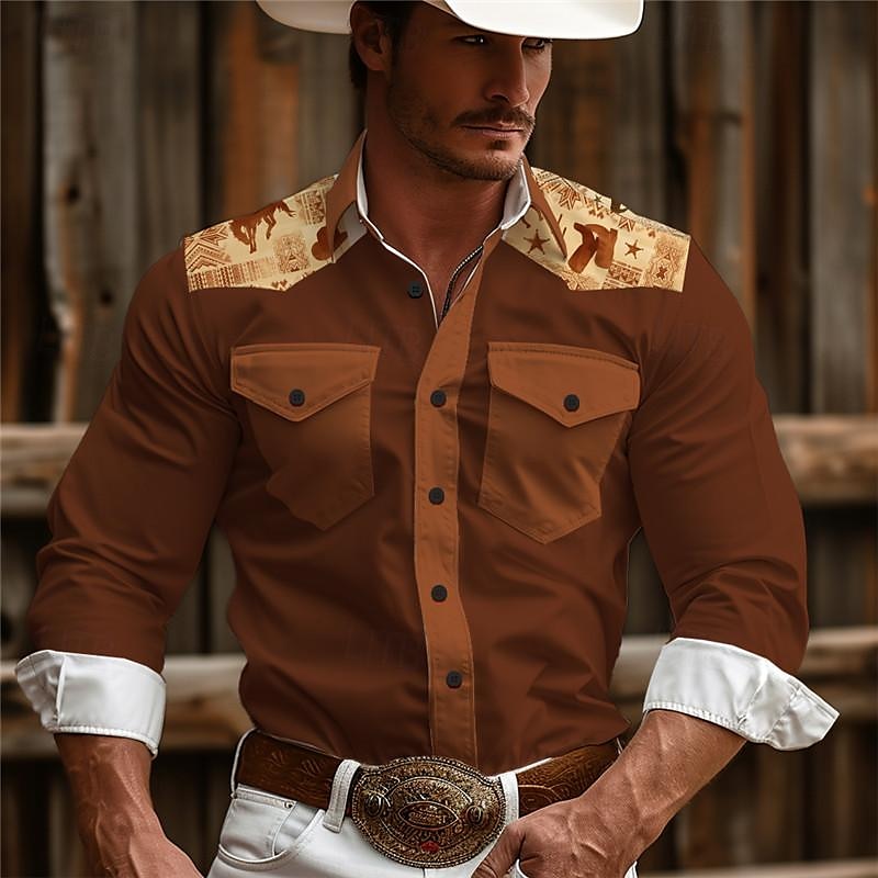 Per uomo Azteco Tribale Etnico Camicia Western Camicia da cowboy Manica Lunga Vintage Stile Western Abbigliamento quotidiano Uscire Weekend Primavera & Estate Collo ripiegato Tasca Stampato Bottonato del 2025 a $32.99 –P5