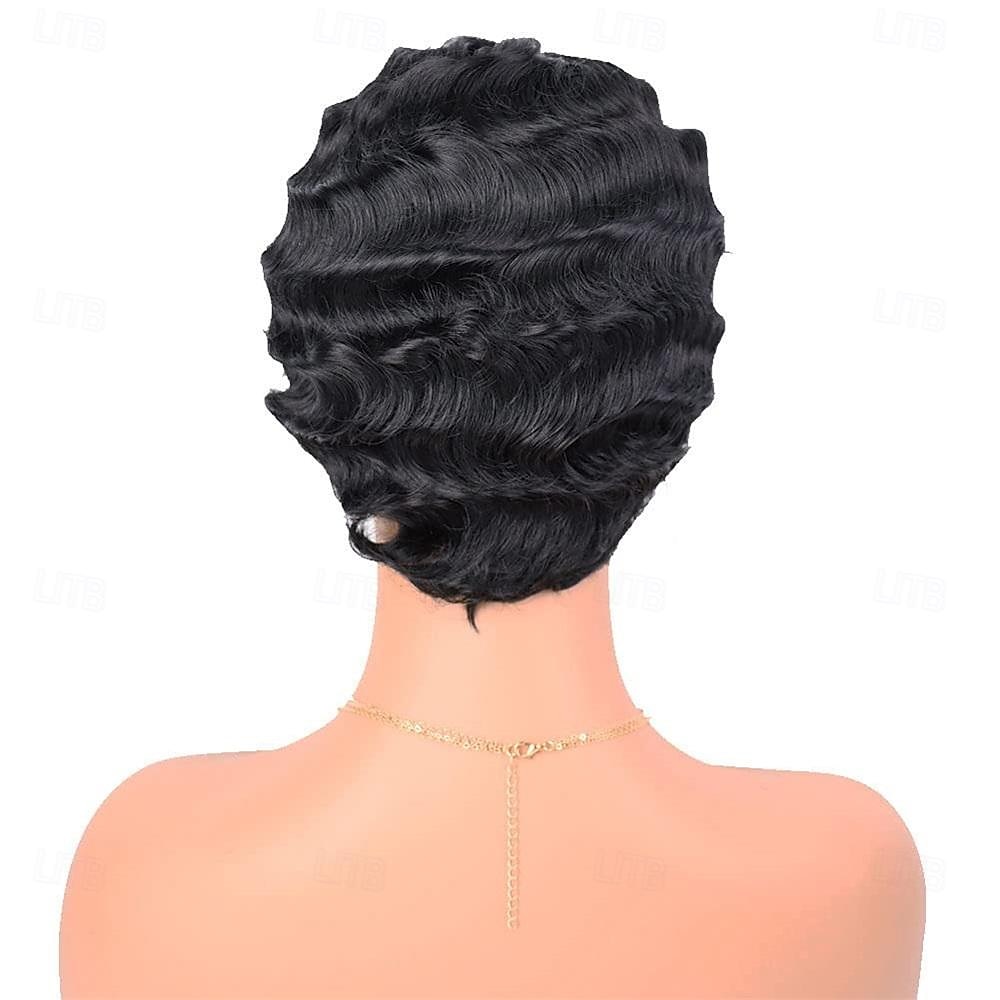 Parrucca a Onde Parrucca Corto Capelli Sintetici Ricci per Donne di Colore Nero Parrucca Lady Nuna Costume Cosplay Anni 1920 Festa di Carnevale Uso Quotidiano Parrucche di Halloween del 2026 a $22.99 –P16