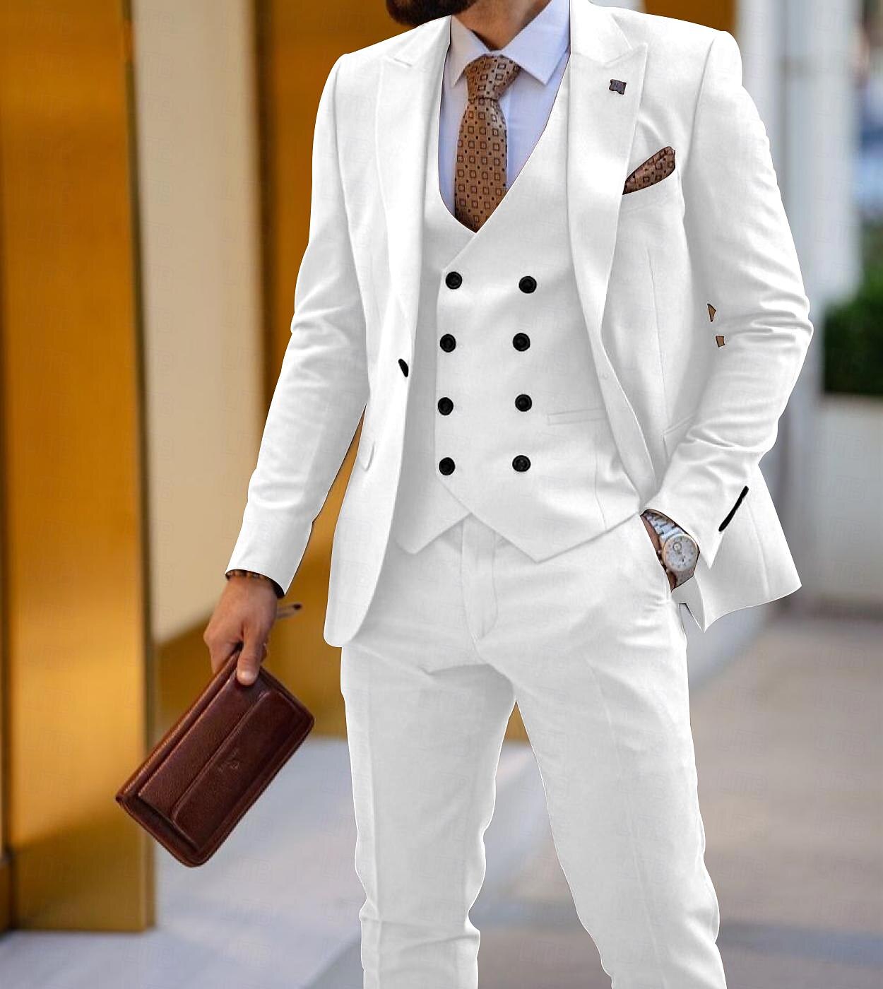 Men's Wedding Suits Black White Solid Colored Tailored Fit 3 Piece Single Breasted One-button 2025 - $140.99 –P1