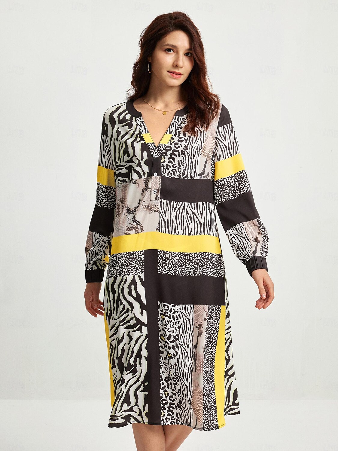 Satin Casual Leopard Print V Neck Midi Dress 2025 - $57.99 –P2