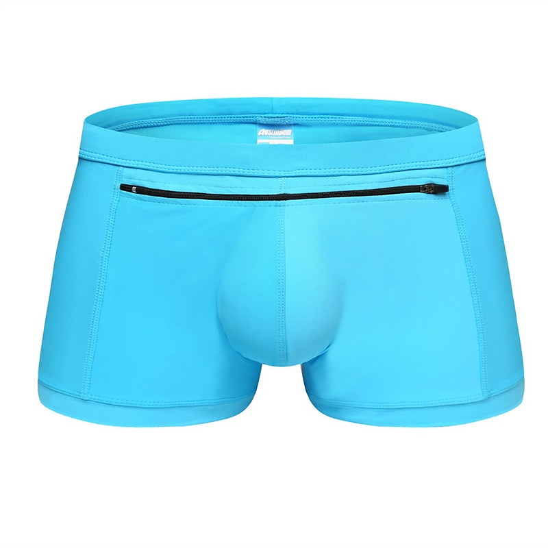 Men's Boxer Swim Shorts Beach Shorts Going out Weekend Soft Comfortable Elastic Waist Zipper Pocket Plain Short Gymnatics Casual Activewear Lake blue Black 2025 - $17.99 –P10