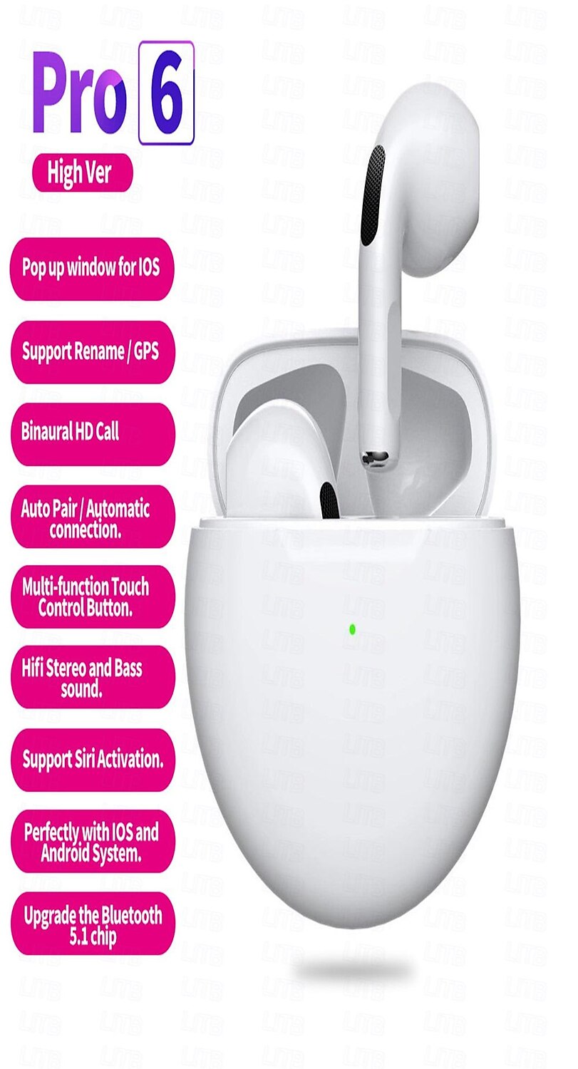 Pro6 True Wireless Headphones TWS Earbuds In Ear Bluetooth5.0 Sports Ergonomic Design Auto Pairing for Apple Samsung Huawei Xiaomi MI  Everyday Use Traveling Trekking Mobile Phone 2025 - $16.99 –P10