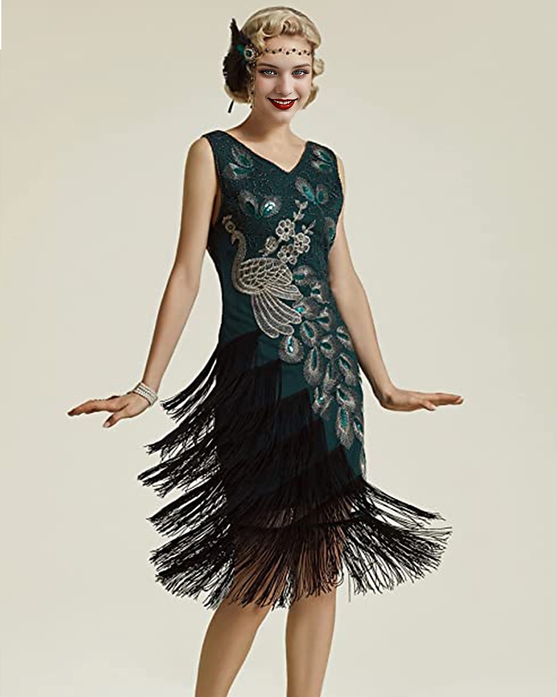 Retro Vintage Roaring 20s 1920s Flapper Dress Dress Outfits Necklace / Earrings The Great Gatsby Wedding Guest Sequins Tassel Fringe Women's Party / Evening Masquerade Wedding Reception Adults' Dress 2025 - $63.99 –P5