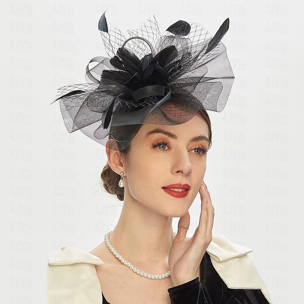 fascinators Hodeplagg Fjær Nett Bryllup Aftenselskap Kentucky Derby Hesteløp Damenes dag Elegant Elegant og luksuriøst Bryllup Med Fjær Blomster Hodeplagg Hodeplagg 2025 - $8.99 –P1