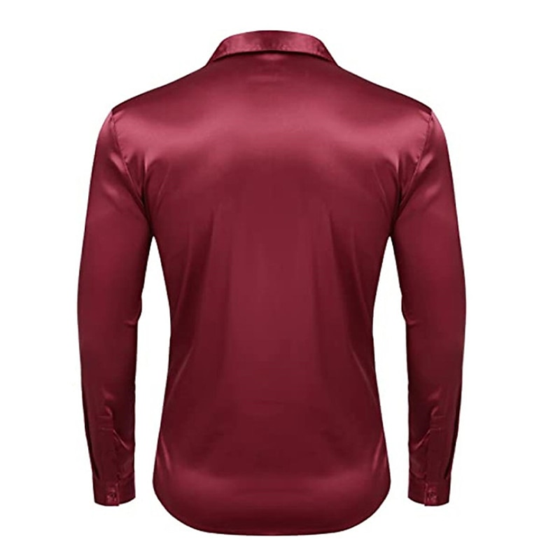 Men's Shirt Satin Shirt Casual Shirt Button Up Shirt Plain Wedding Vacation Black White Wine Blue Long Sleeve Lapel Spring & Fall Clothing Apparel 2025 - $26.99 –P2