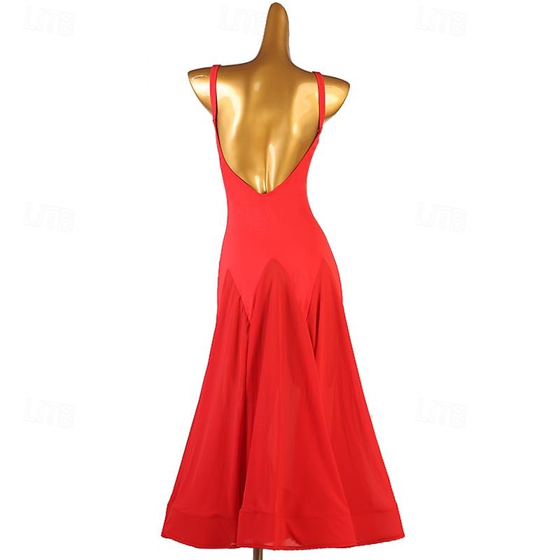 Ballroom Dance Dress Pure Color Women's Performance Training Sleeveless High Chiffon Chinlon 2025 - $105.99 –P5