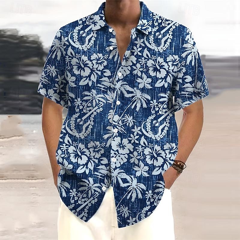 Homme Floral Fleurs tropicales Chemise hawaïenne Chemise Aloha Manche Courte Chemise Vacances Hawaïen Extérieur Vacances Hawaïen Marine foncé Bleu S M L de 2025 ? $24.99 –P1