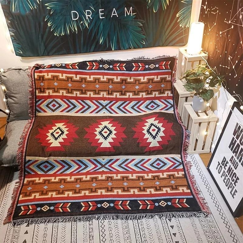 etniska bohemiska mexico filtar utomhus strand picknick filt randig boho linne säng filtar rutig soffa mattor resematta tofsar 2025 - $22.99 –P6