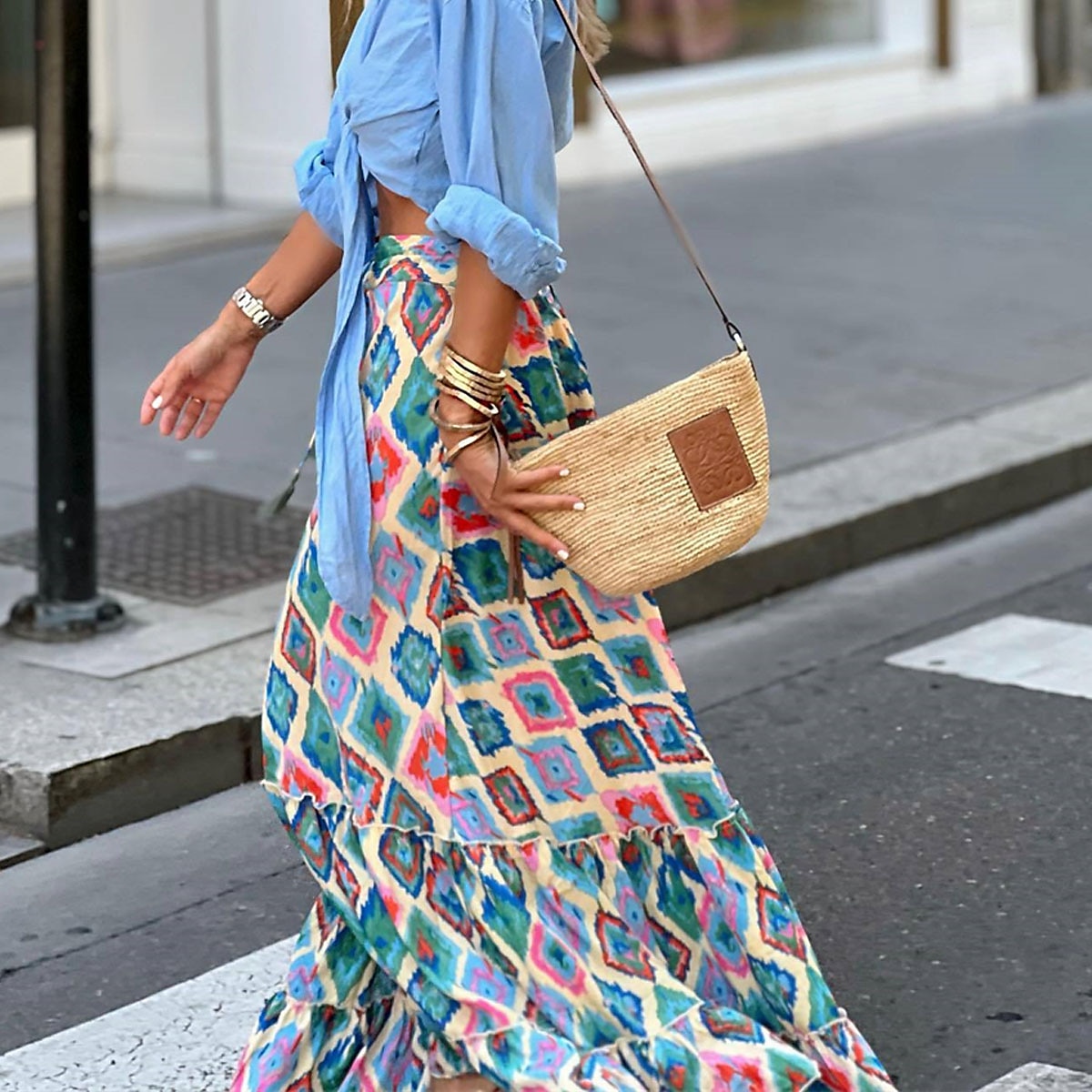 dámská sukně linka swing dlouhá sukně maxi vysoký pas sukně volánkový potisk květinový geometrický denní dovolená letní móda ležérní boho růžová modrá zelená světle modrá 2025 - $26.99 –P12