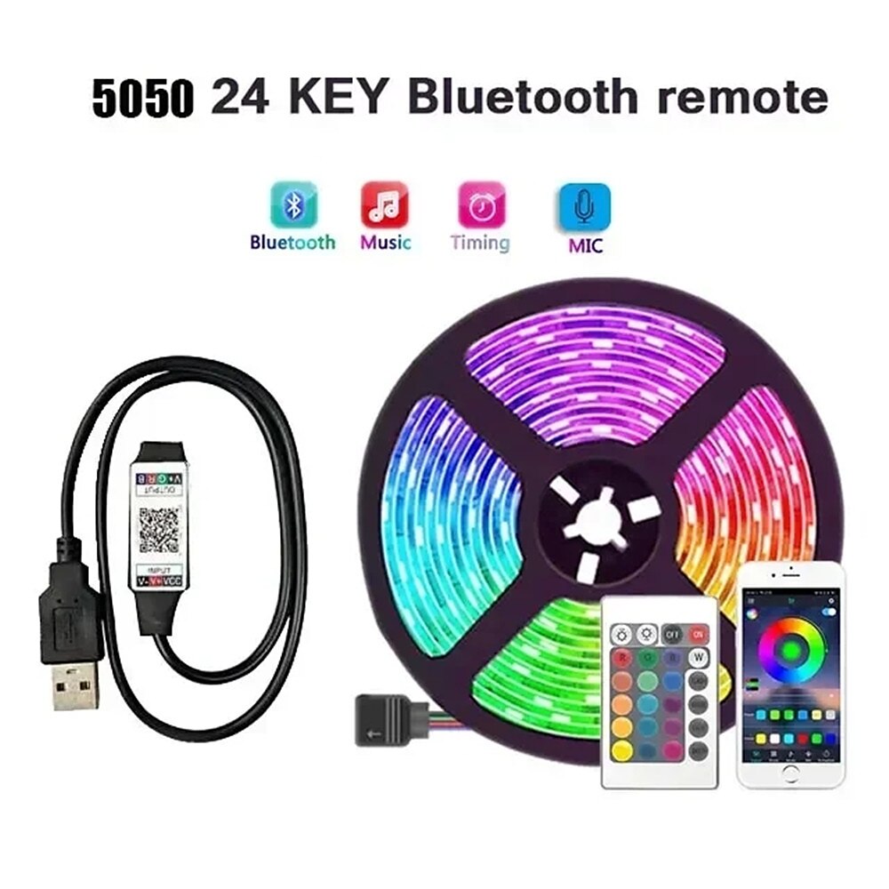 2025年 RGB LED ストリップ ライト 5V USB 5050 LED ダイオード テープ ストリップ Bluetooth 制御 LED ライト 壁 部屋用 10m LED ストリング ライト ゲーム ルーム 装飾 IP20  コレクション – $30.99 –P1