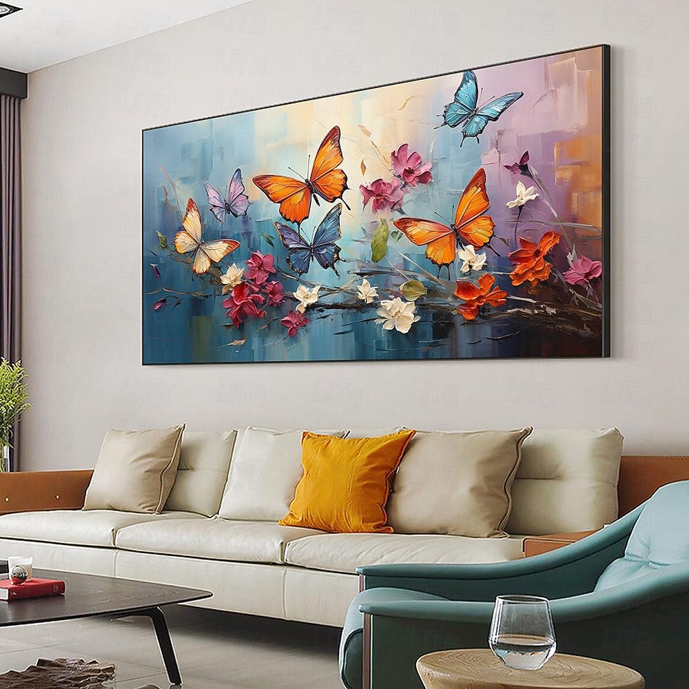Großes handgemaltes abstraktes buntes Schmetterlings-Ölgemälde auf Leinwand, handgemaltes Blumengemälde, Tiergemälde, Textur, Tiergemälde, Wandkunstbild für Wohnzimmer, Heimdekoration 2025 - $108.99 –P5